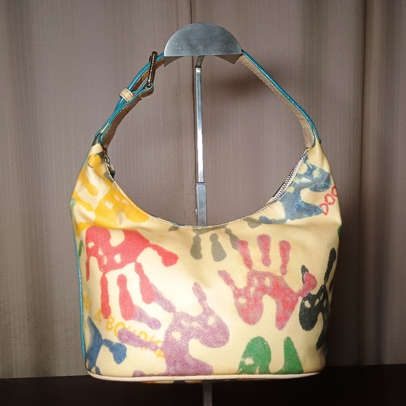 Dooney & Bourke Handprint Hobo Bag Multicolor Canvas Leather Trim Y2K - Picture 2 of 10